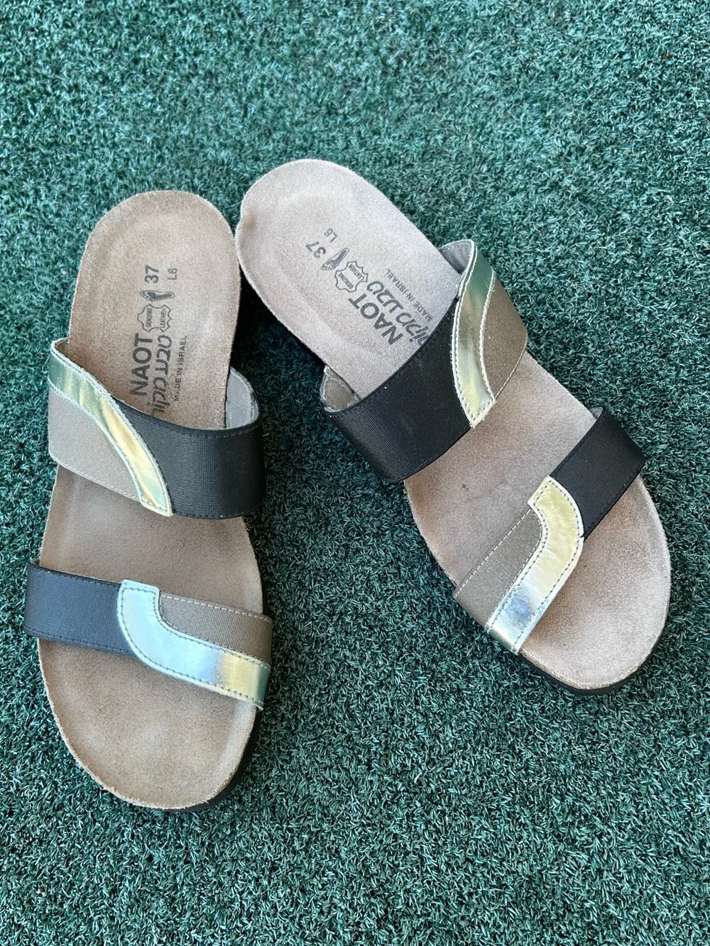 Naot Frankie Slide Sandal Leather Black Silver 37 - Picture 3 of 13
